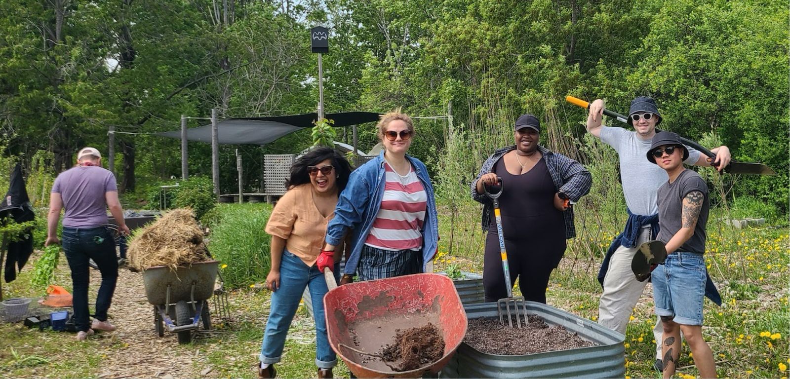 group of people working outside
